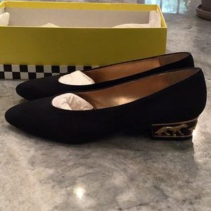 Black Suede Pumps with Heel Detail